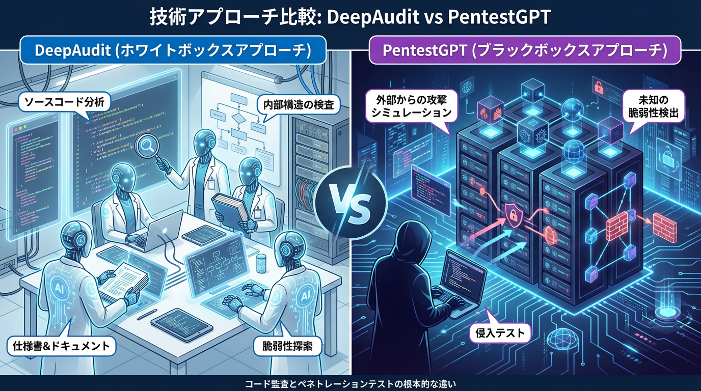 DeepAudit vs PentestGPT: ホワイトボックス監査とブラックボックステストの比較