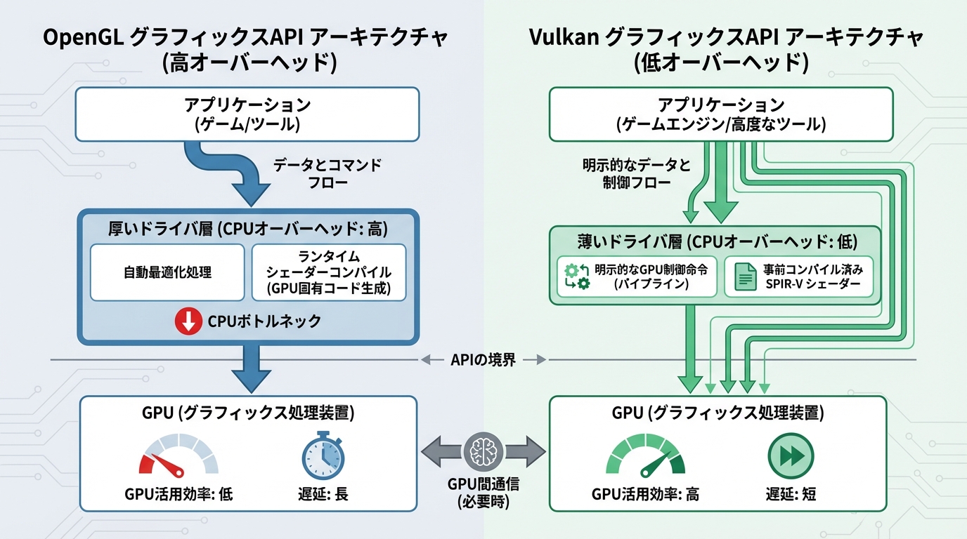 Vulkan vs OpenGL アーキテクチャ比較
